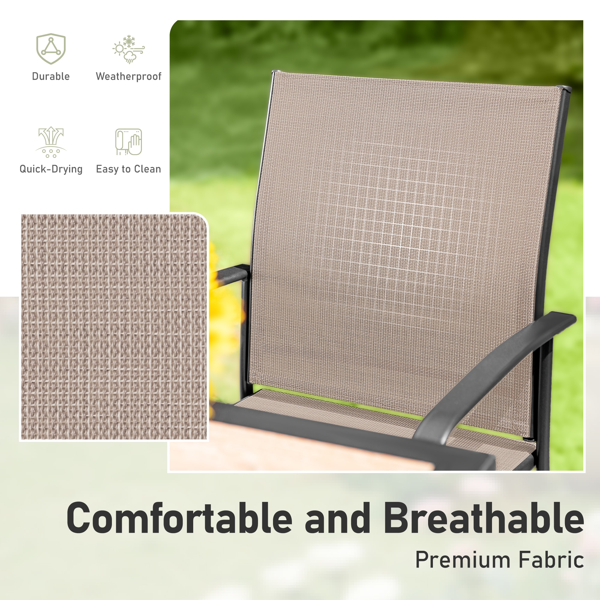 Sunshine Valley Outdoor Table and Chairs 7 -Piece Black Patio Dining Set Steel Rectangle Table with 6 Gray Stationary Chairs