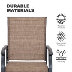 Nuu Garden 7 -Piece Black Patio Dining Set Iron Rectangle Table with 6 Brown Stationary and Motion Chairs