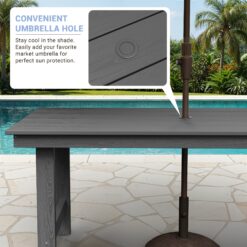 Serwall Outdoor 5-Piece HDPE Patio Dining Set Rectangle 66.93-in L Dining Table with Umbrella Hole and 4 Wide Seat Chairs