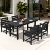 Serwall Outdoor 5-Piece HDPE Patio Dining Set Rectangle 66.93-in L Dining Table with Umbrella Hole and 4 Wide Seat Chairs