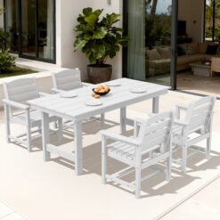 Serwall Outdoor 5-Piece HDPE Patio Dining Set Rectangle 66.93-in L Dining Table with Umbrella Hole and 4 Wide Seat Chairs
