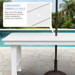 Serwall Outdoor 5-Piece HDPE Patio Dining Set Rectangle 66.93-in L Dining Table with Umbrella Hole and 4 Wide Seat Chairs