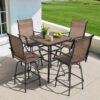 Nuu Garden 5 -Piece Brown with gold point Bar Height Patio Dining Set Iron Square Table with 4 Brown Swivel Chairs