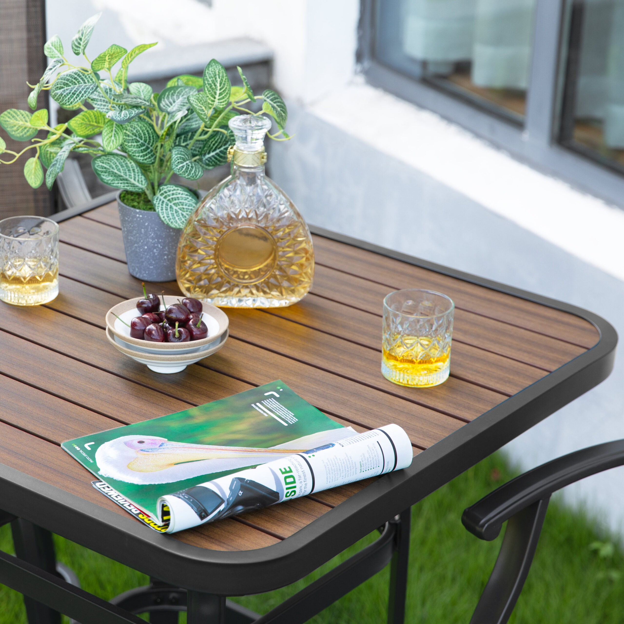 Nuu Garden 5 -Piece Brown with gold point Bar Height Patio Dining Set Iron Square Table with 4 Brown Swivel Chairs