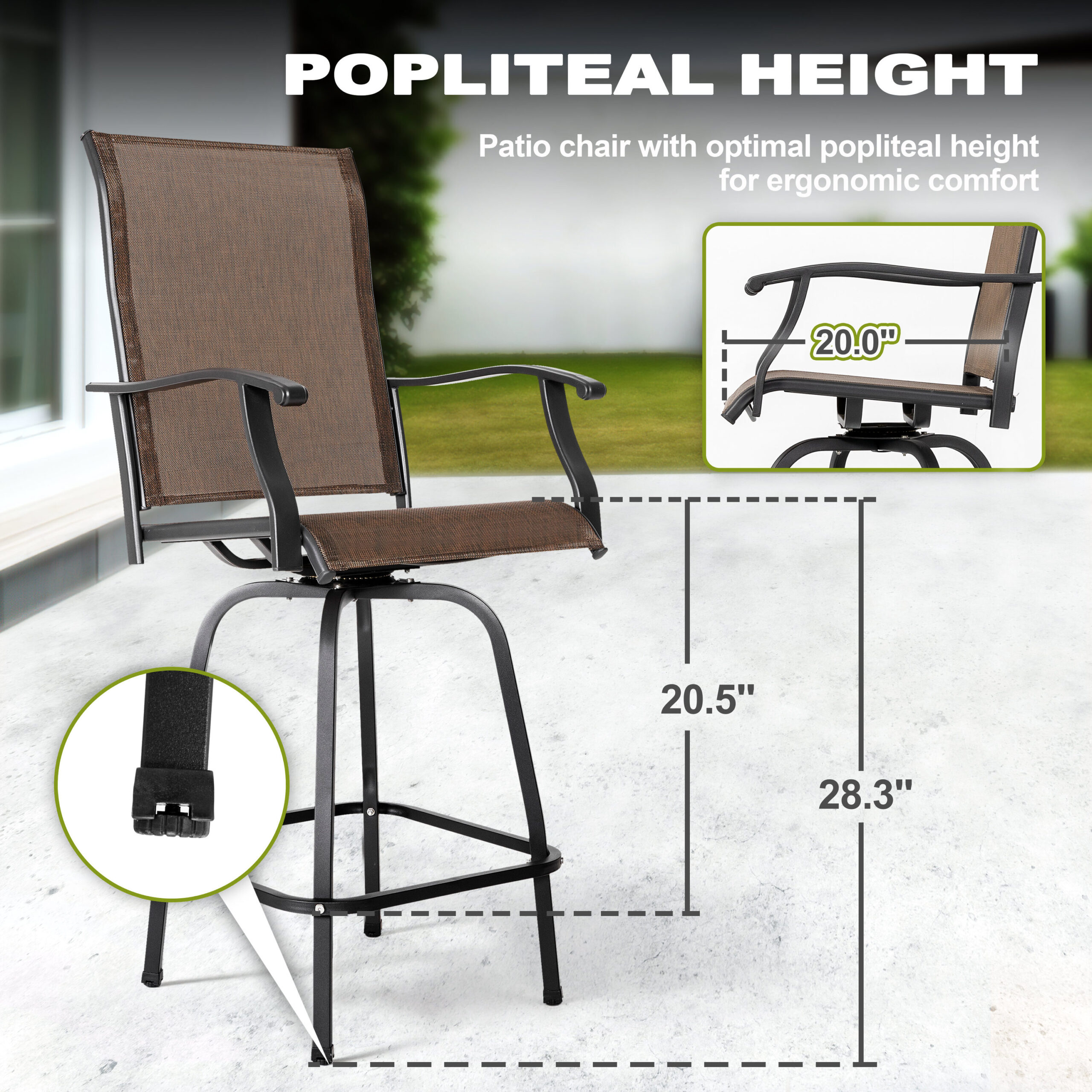 Nuu Garden 5 -Piece Brown with gold point Bar Height Patio Dining Set Iron Square Table with 4 Brown Swivel Chairs