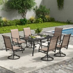 Clihome Set of 2 Brown Metal Frame Swivel Rocking Chair with Brown Mesh Seat