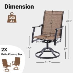 Clihome Set of 2 Brown Metal Frame Swivel Rocking Chair with Brown Mesh Seat