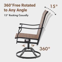 Clihome Set of 2 Brown Metal Frame Swivel Rocking Chair with Brown Mesh Seat