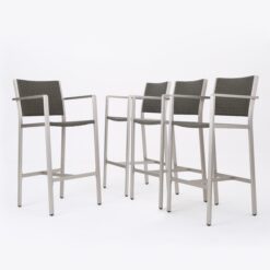 Best Selling Home Decor Crested Bay Set of 4 Wicker Grey Aluminum Frame Stationary Bar Stool Chair with Gray Woven Seat