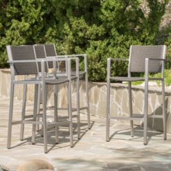 Best Selling Home Decor Crested Bay Set of 4 Wicker Grey Aluminum Frame Stationary Bar Stool Chair with Gray Woven Seat