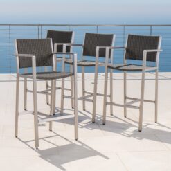 Best Selling Home Decor Crested Bay Set of 4 Wicker Grey Aluminum Frame Stationary Bar Stool Chair with Gray Woven Seat
