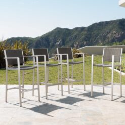 Best Selling Home Decor Crested Bay Set of 4 Wicker Grey Aluminum Frame Stationary Bar Stool Chair with Gray Woven Seat