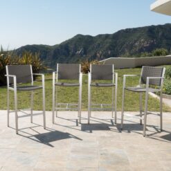 Best Selling Home Decor Crested Bay Set of 4 Wicker Grey Aluminum Frame Stationary Bar Stool Chair with Gray Woven Seat
