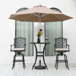 Mondawe Cast Aluminum Square Outdoor Bar height Table 29-in W x 29-in L with Umbrella Hole