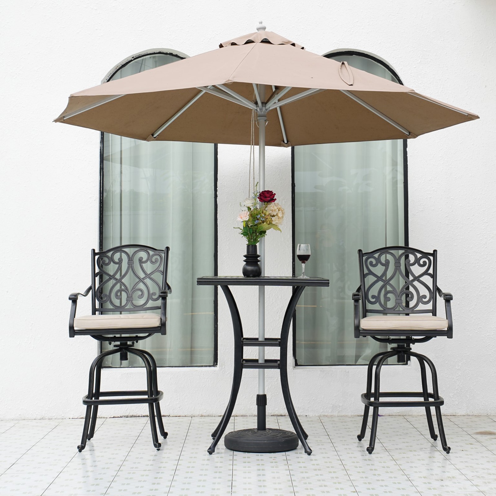 Mondawe Cast Aluminum Square Outdoor Bar height Table 29-in W x 29-in L with Umbrella Hole