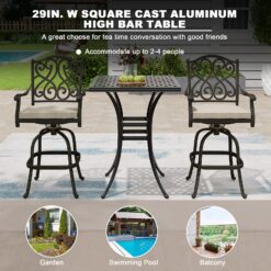 Mondawe Cast Aluminum Square Outdoor Bar height Table 29-in W x 29-in L with Umbrella Hole
