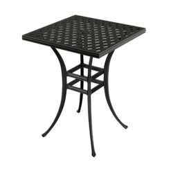 Clihome 29 Inch Cast Aluminum Bar Height Table with Umbrella Hole Square Outdoor Bar height Table 29-in W x 29-in L with Umbrella Hole