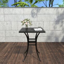 Clihome 29 Inch Cast Aluminum Bar Height Table with Umbrella Hole Square Outdoor Bar height Table 29-in W x 29-in L with Umbrella Hole