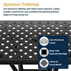Clihome 29 Inch Cast Aluminum Bar Height Table with Umbrella Hole Square Outdoor Bar height Table 29-in W x 29-in L with Umbrella Hole