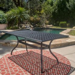 Clihome Patio Tables Rectangle Outdoor Dining Table 37.38-in W x 66.75-in L with Umbrella Hole