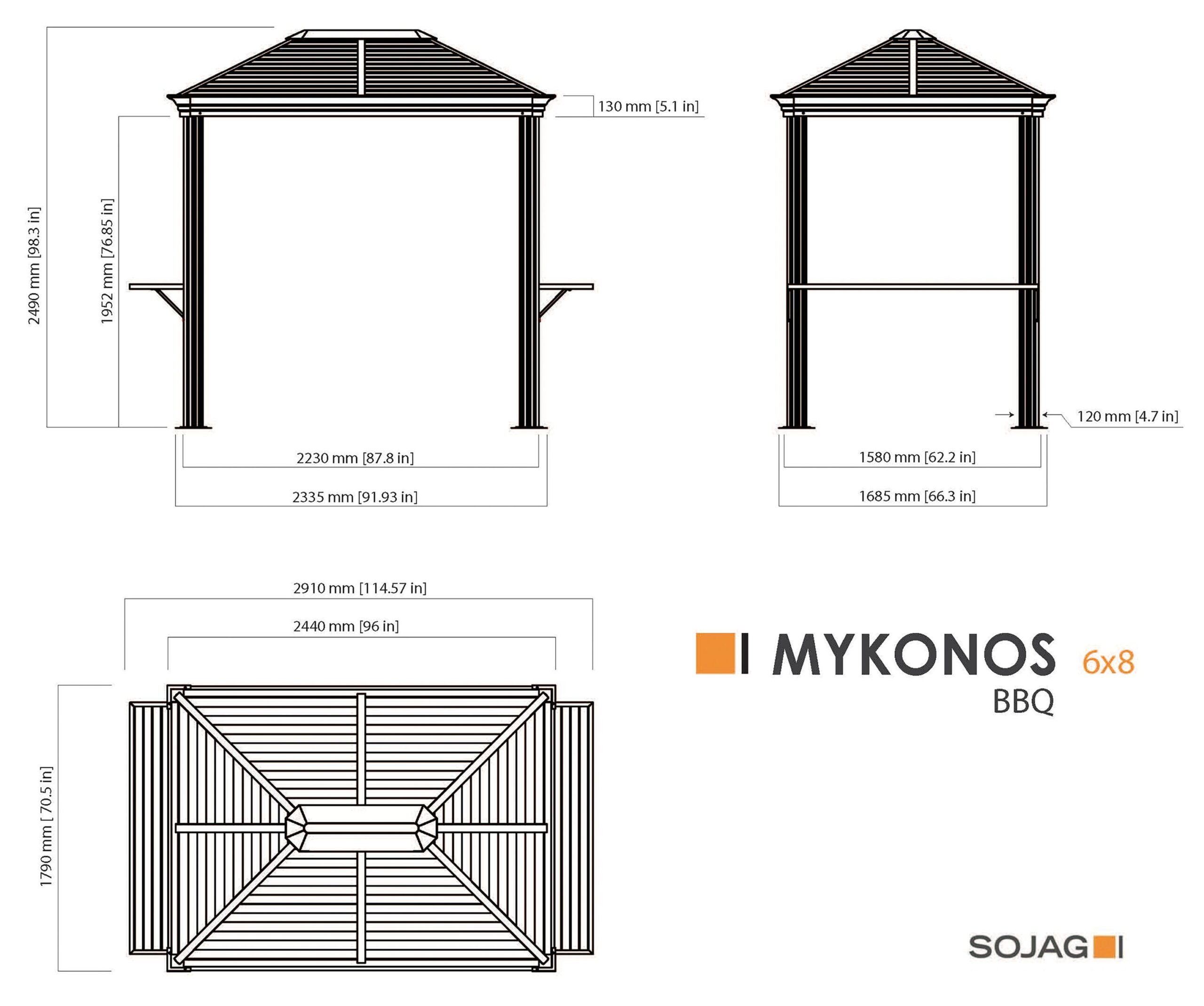 Sojag 5-ft x 8-ft Mykonos Grey Grill Gazebo with Hardtop Roof