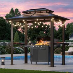 AOXUN 8 x 5FT Aluminum Grill Gazebo with Double Polycarbonate Roof
