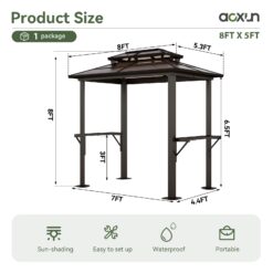 AOXUN 8 x 5FT Aluminum Grill Gazebo with Double Polycarbonate Roof