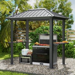 AOXUN Grill Gazebo 8 x 5FT Aluminum BBQ Gazebo with Steel Top with Shelves for Lawn Patio Garden