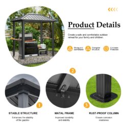 AOXUN Grill Gazebo 8 x 5FT Aluminum BBQ Gazebo with Steel Top with Shelves for Lawn Patio Garden
