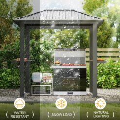 AOXUN Grill Gazebo 8 x 5FT Aluminum BBQ Gazebo with Steel Top with Shelves for Lawn Patio Garden