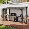 AOXUN 12x6 FT Gazebo with Polycarbonate Panel with Sloping Steel Roof Grill Gazebo with 2 Side Shelves and Hooks