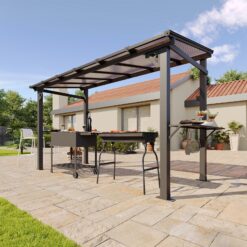 AOXUN 12x6 FT Gazebo with Polycarbonate Panel with Sloping Steel Roof Grill Gazebo with 2 Side Shelves and Hooks
