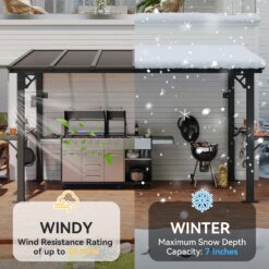 AOXUN 12x6 FT Gazebo with Polycarbonate Panel with Sloping Steel Roof Grill Gazebo with 2 Side Shelves and Hooks