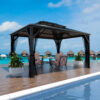VEIKOUS 12-ft x 10-ft Hardtop Black Gazebo with Hardtop Roof (Screen Included)