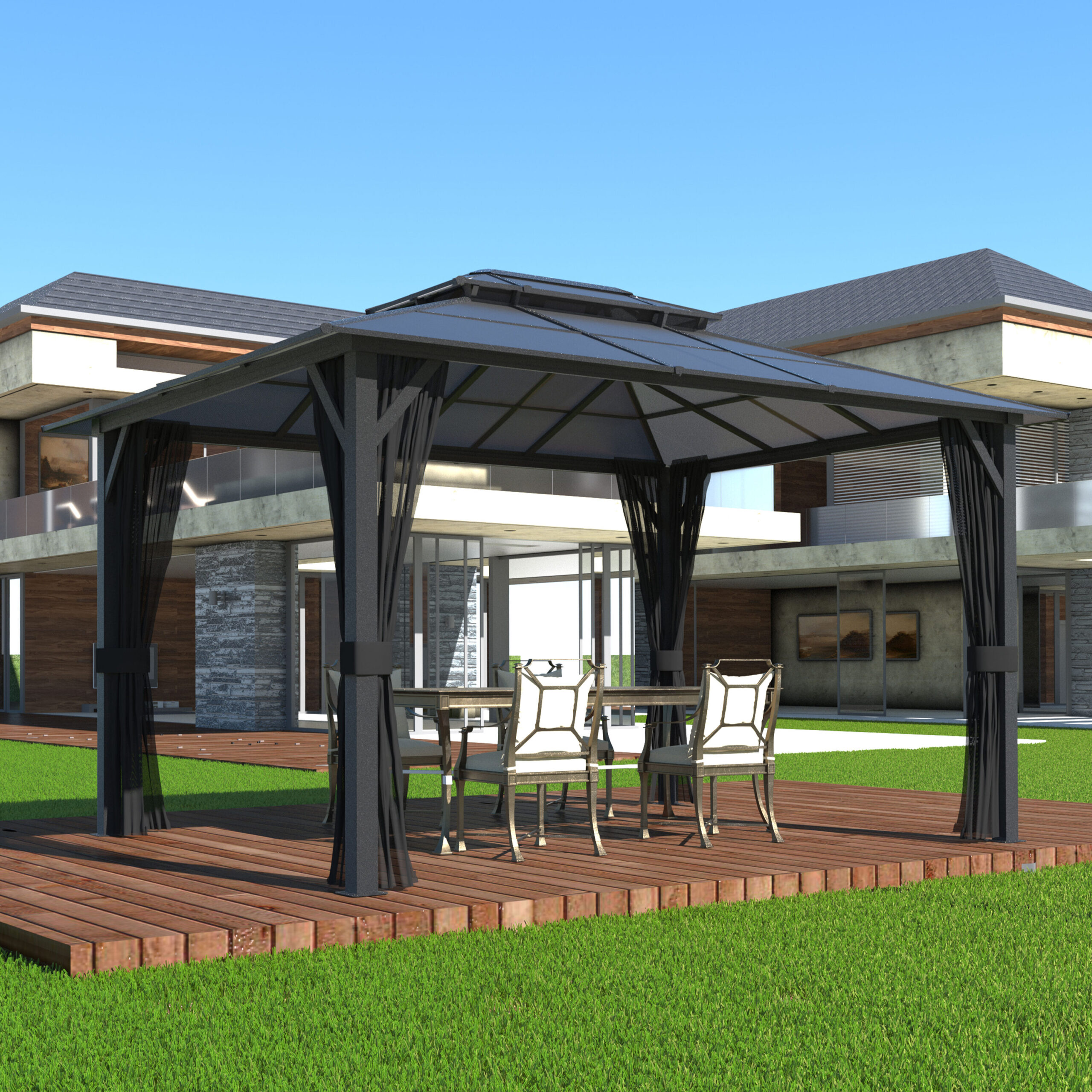 VEIKOUS 13-ft x 10-ft Gray Gazebo with Hardtop Roof (Screen Included)