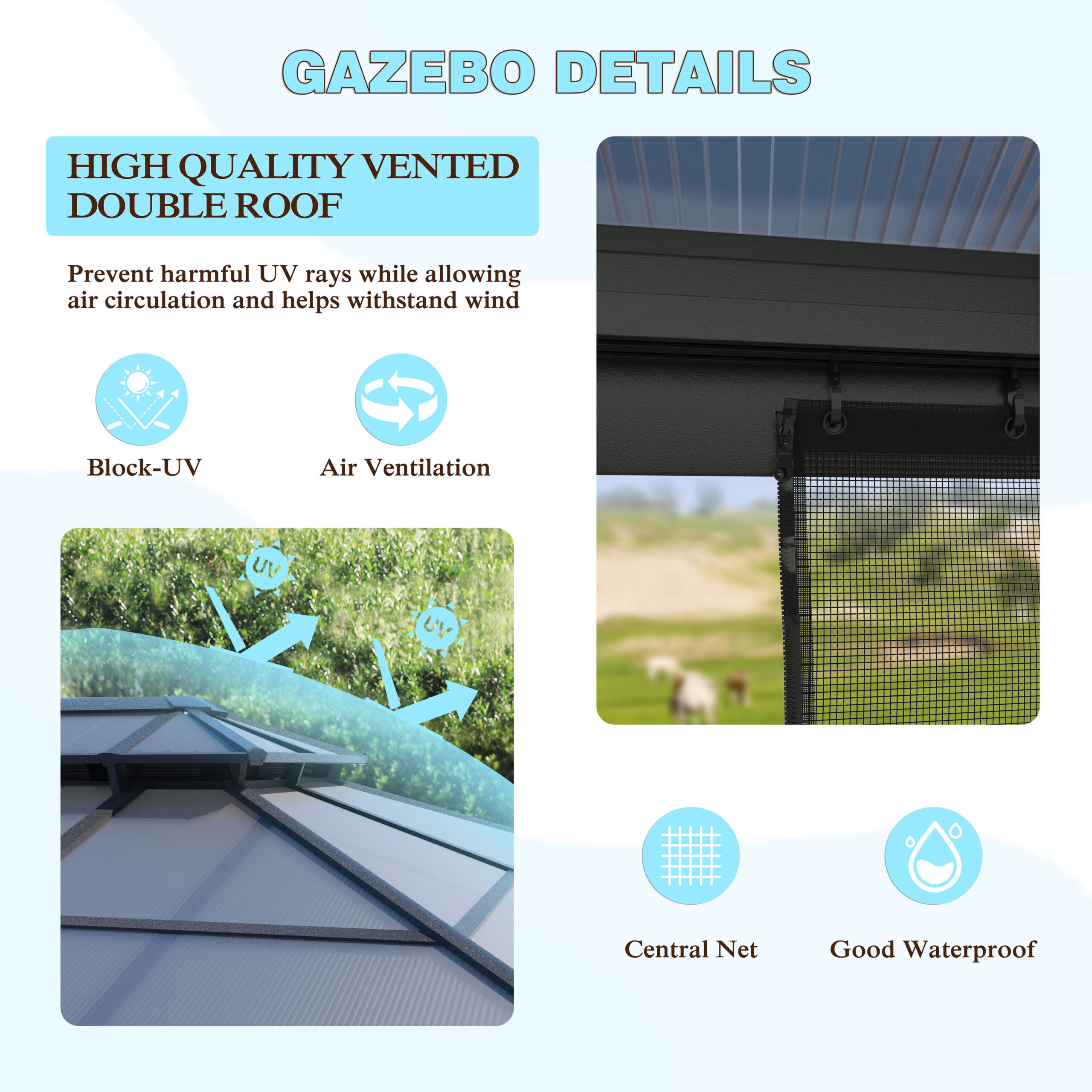 VEIKOUS 13-ft x 10-ft Gray Gazebo with Hardtop Roof (Screen Included)