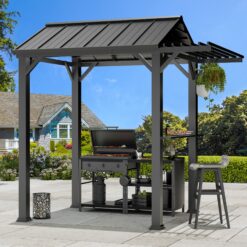 ELEVATE OUTDOORS 8-ft x 6-ft Grillton Grill Gazebo Black Grill Gazebo with Hardtop Roof