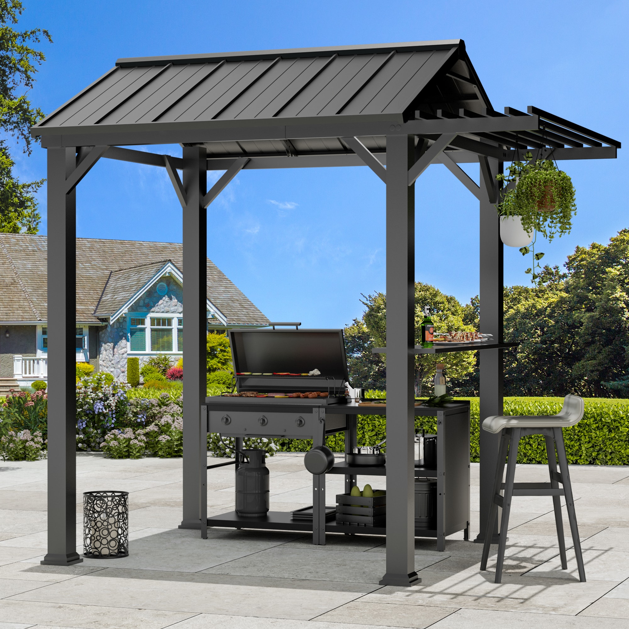ELEVATE OUTDOORS 8-ft x 6-ft Grillton Grill Gazebo Black Grill Gazebo with Hardtop Roof