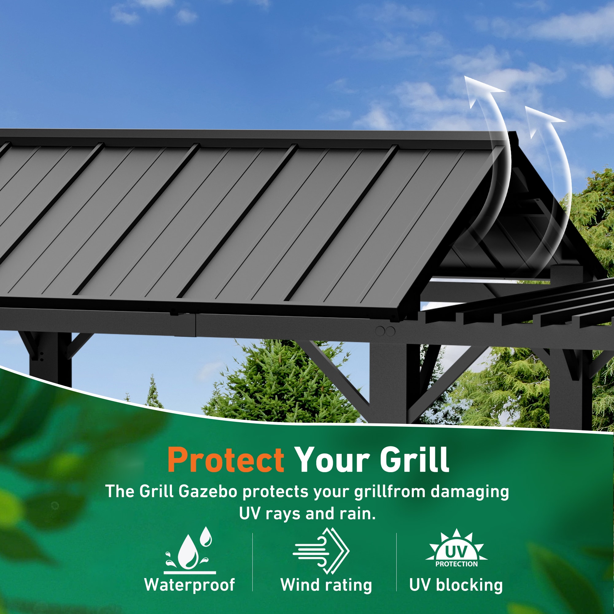 ELEVATE OUTDOORS 8-ft x 6-ft Grillton Grill Gazebo Black Grill Gazebo with Hardtop Roof