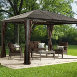 Sojag 10-ft x 12-ft Sumatra Brown Gazebo with Hardtop Roof (Screen Included)