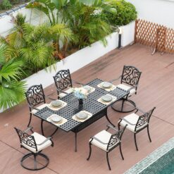 Mondawe Cast Aluminum Rectangle Extendable Outdoor Dining Table 37-in W x 80-in L with Umbrella Hole