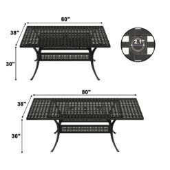 Mondawe Cast Aluminum Rectangle Extendable Outdoor Dining Table 37-in W x 80-in L with Umbrella Hole