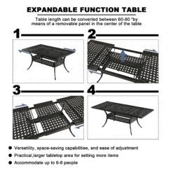 Mondawe Cast Aluminum Rectangle Extendable Outdoor Dining Table 37-in W x 80-in L with Umbrella Hole