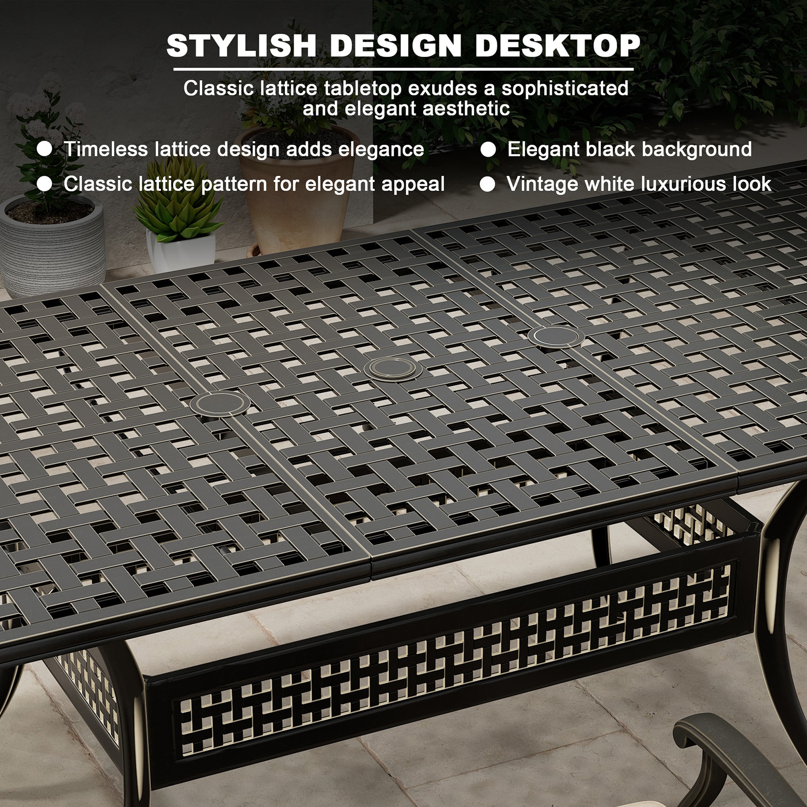 Mondawe Cast Aluminum Rectangle Extendable Outdoor Dining Table 37-in W x 80-in L with Umbrella Hole