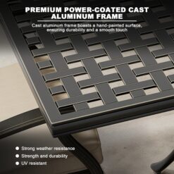 Mondawe Cast Aluminum Rectangle Extendable Outdoor Dining Table 37-in W x 80-in L with Umbrella Hole