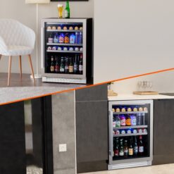 Ca'Lefort 24-in W 220 -Can Capacity Stainless Steel Built-in/Freestanding Indoor Beverage Refrigerator with Glass Door