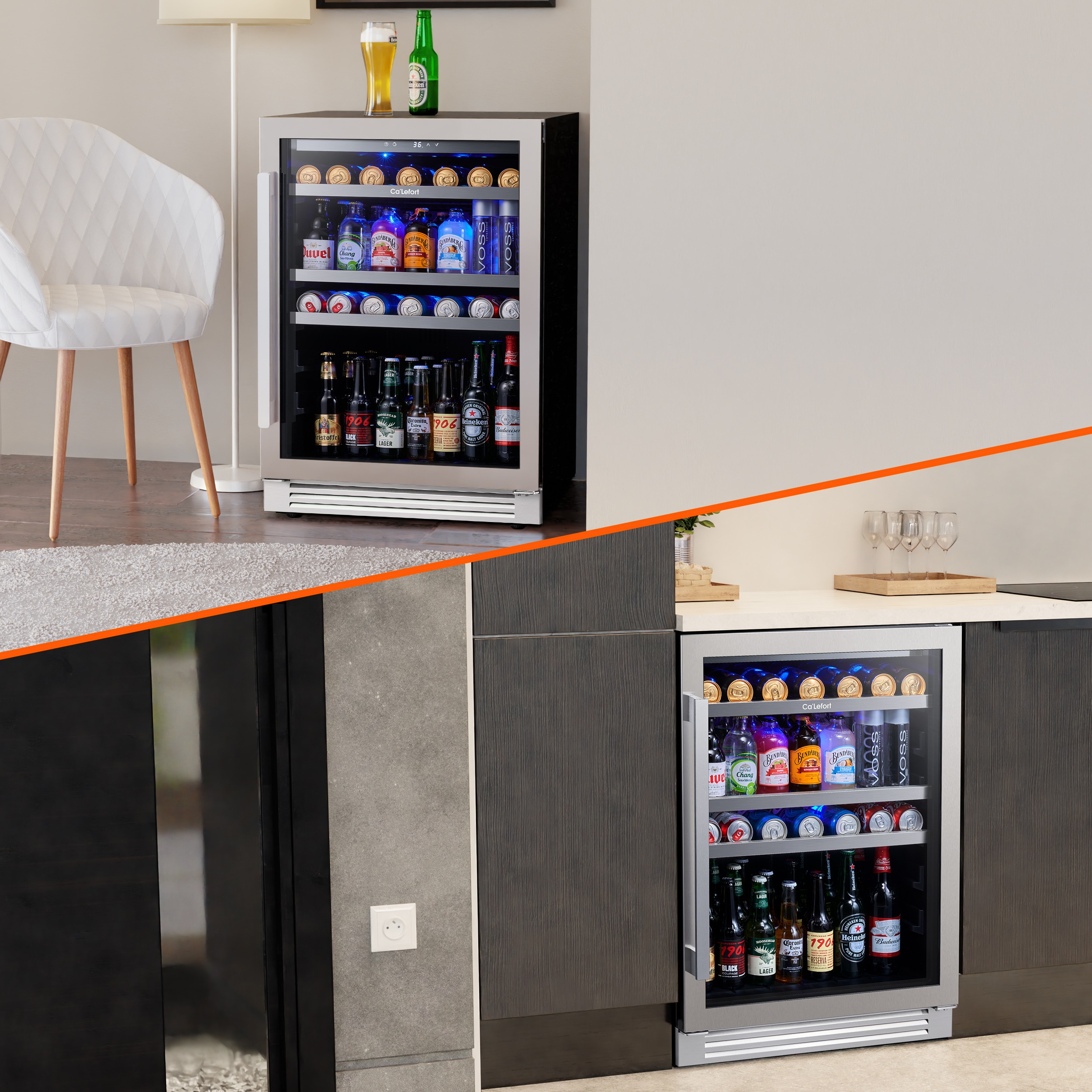 Ca'Lefort 24-in W 220 -Can Capacity Stainless Steel Built-in/Freestanding Indoor Beverage Refrigerator with Glass Door