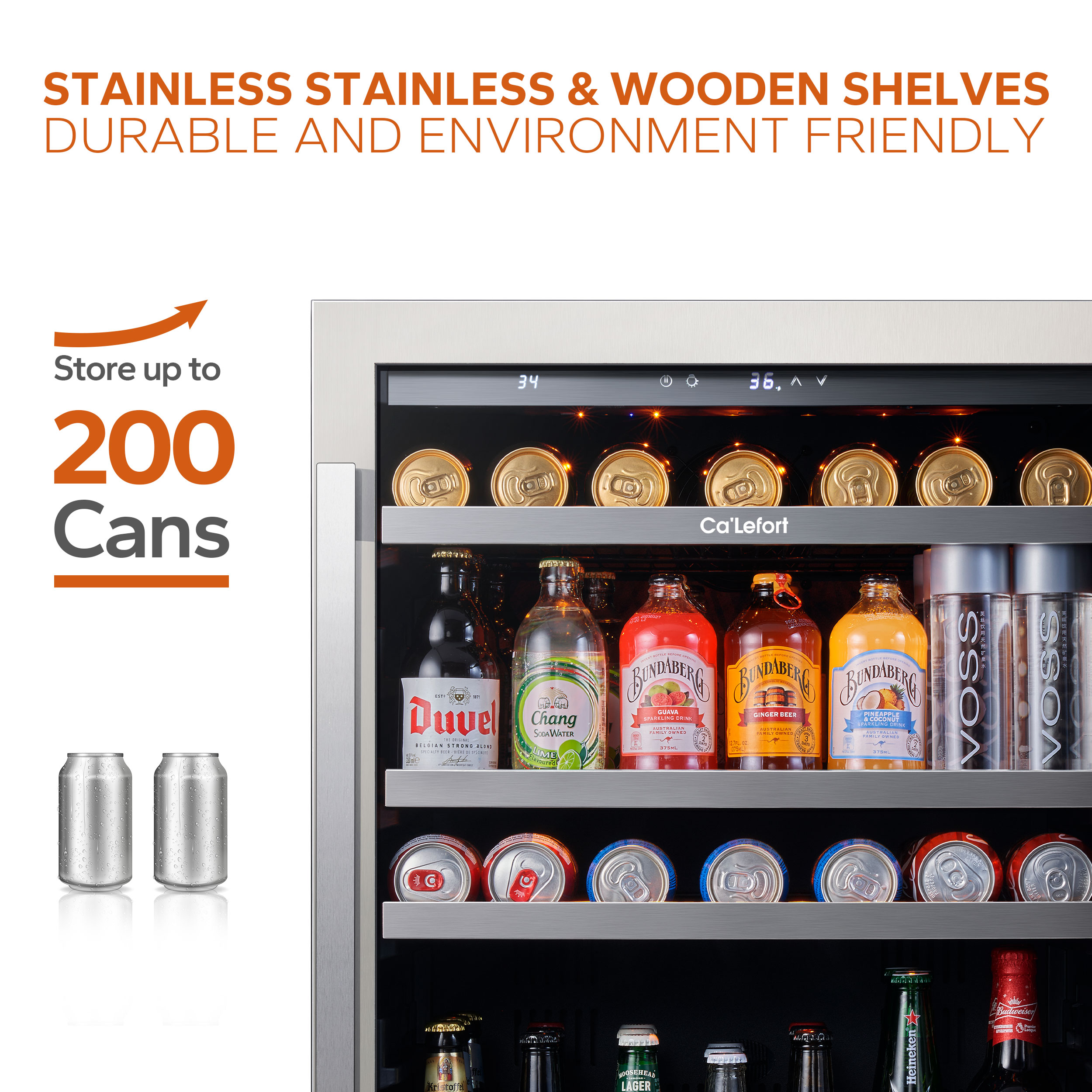 Ca'Lefort 24-in W 220 -Can Capacity Stainless Steel Built-in/Freestanding Indoor Beverage Refrigerator with Glass Door