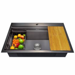 AKDY Drop-in 33-in x 22-in Stainless steel Single bowl Workstation Kitchen Sink All-in-One Kit