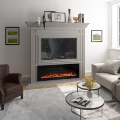 Mondawe 50-in W Black Wall mount Fan-forced Electric Fireplace with Remote Control Included